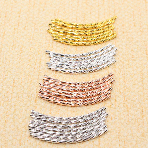 S925 sterling silver bent tube flash tube silver tube plated with yellow rose gold DIY handmade hand and anklet bead accessories tube