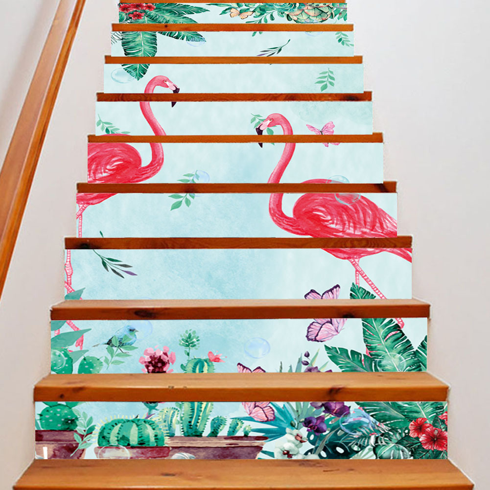 新款鸟清晰绿叶植物楼梯贴纸家居装饰品可移除墙贴MU85017D