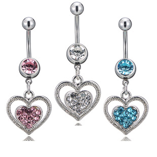 Cross-border products puncture jewelry new heart-shaped alloy diamond pendant navel ring navel nail