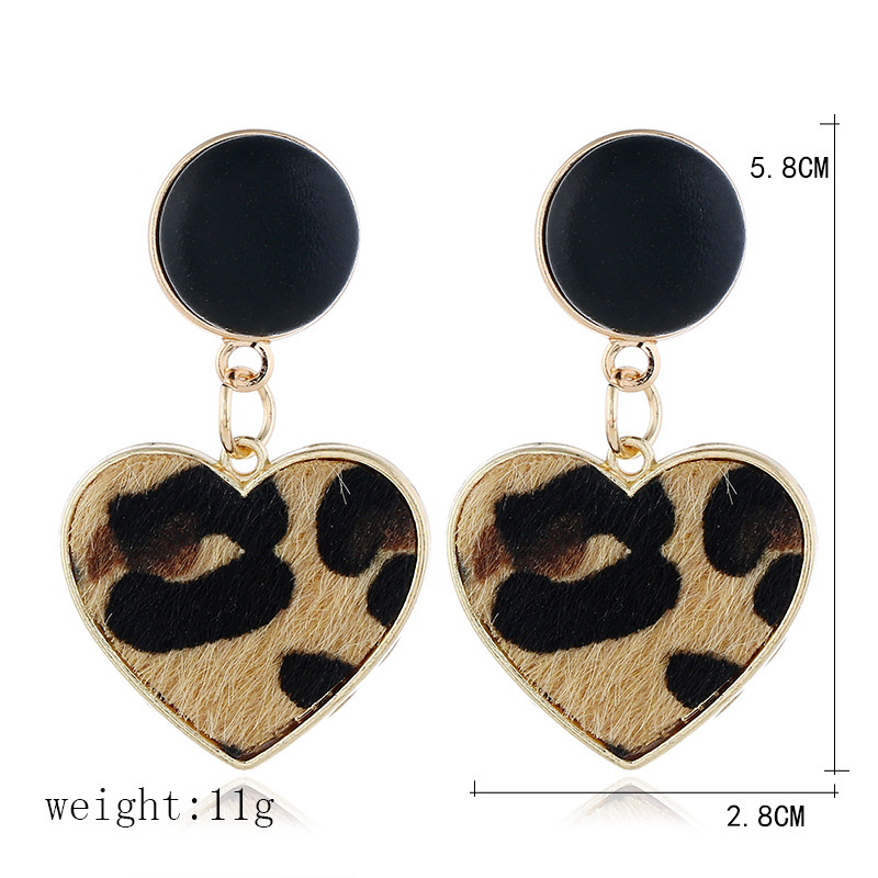 Pendientes De Corazón De Piel De Leopardo display picture 1