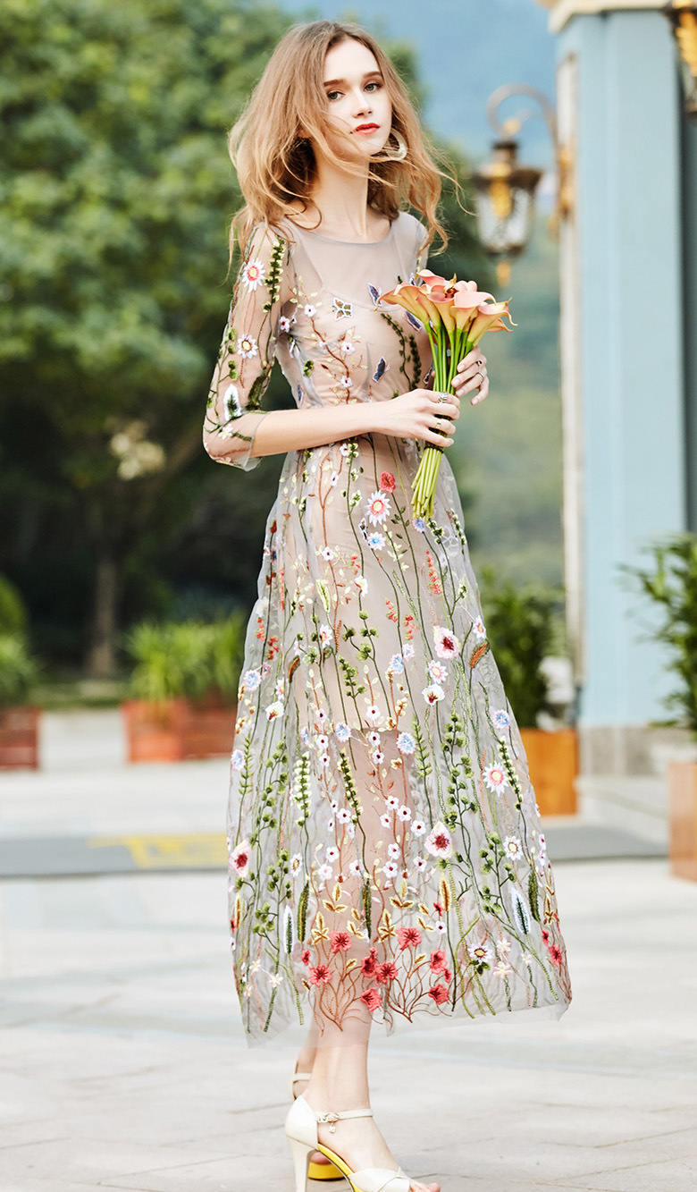 Women's Regular Dress Vacation Round Neck Ruffles Half Sleeve Printing Maxi Long Dress Holiday Daily display picture 2