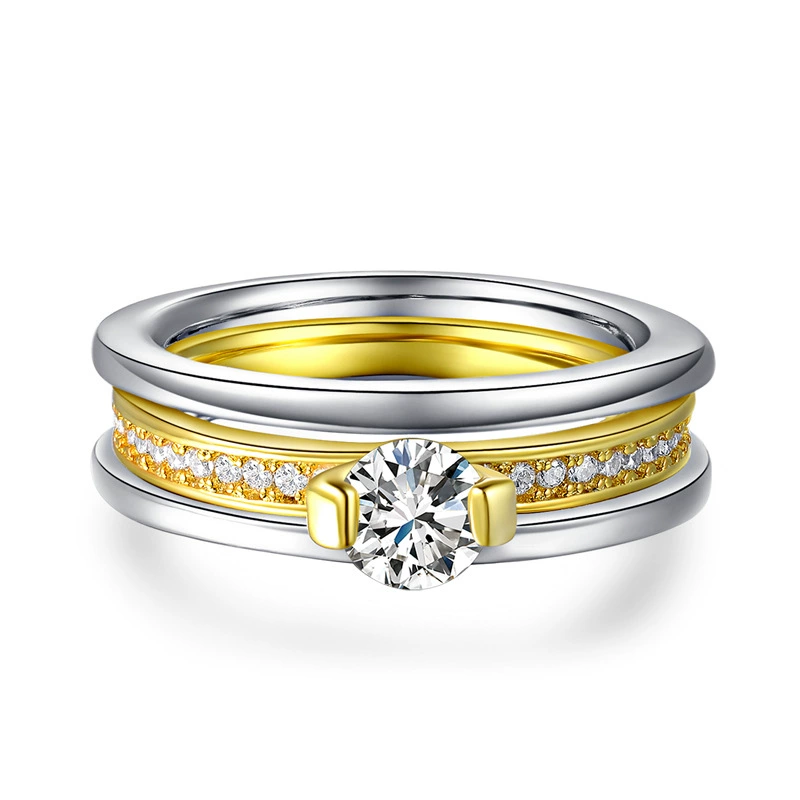 Модное кольцо Moon Jewelry, корейский двойной слой, медь с платиновым покрытием и 6 мм цирконом