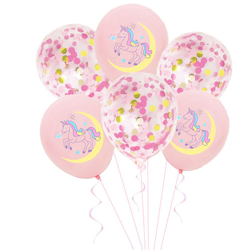 Cross-border 12-inch colored printed unicorn latex balloon set with unicorn gold confetti decoration