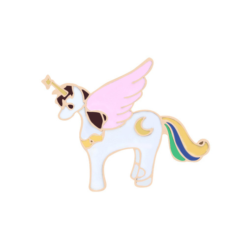 Film and television peripheral accessories Enamel White Horse Unicorn Alloy Oil Drop Brooch Angel Badge Clothes Collar Pin Foreign Trade