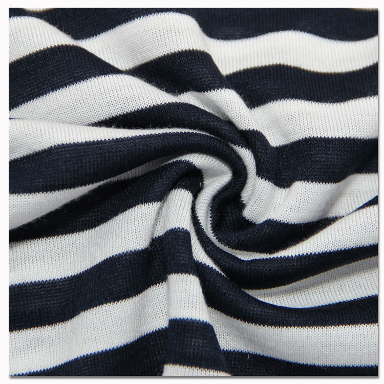 现货 人棉弹力条子布针织弹力汗布人棉彩条纹运动家居服服饰面料