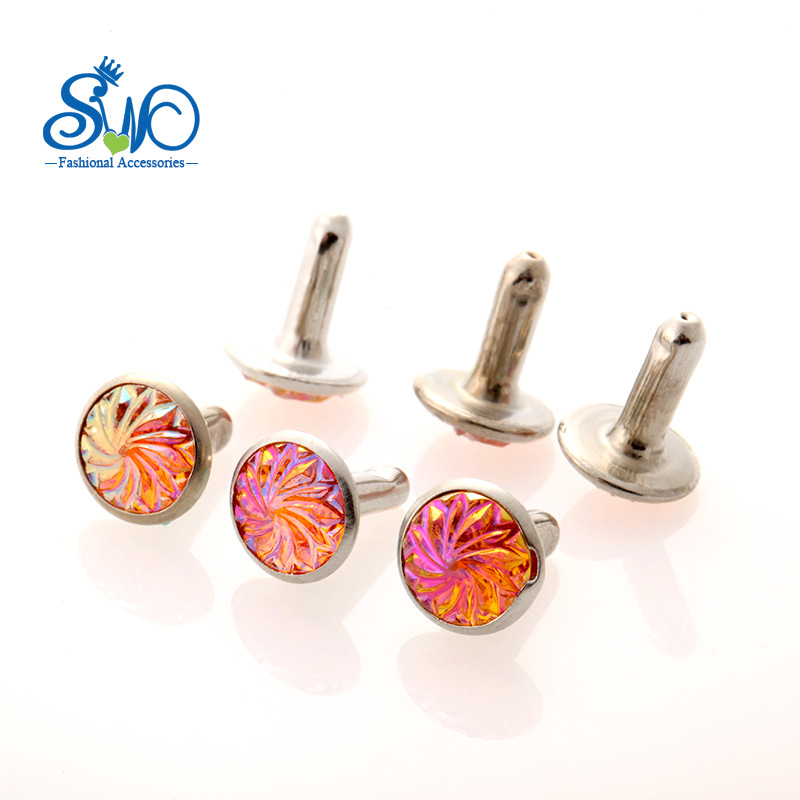 工厂直营环保品质亚克力圆形水钻镶钻撞钉  diy铆钉配件帽钉