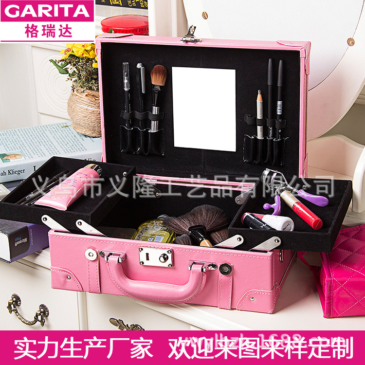 GARITA格瑞达大号多层专业化妆收纳箱美甲纹绣带锁工具箱首饰箱