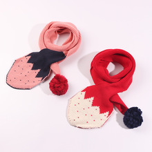 兒童新款針織草莓圍巾可愛寶寶時尚吊球圍脖男女童秋冬保暖圍巾潮