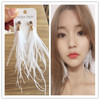 Long white earrings with tassels, Korean style