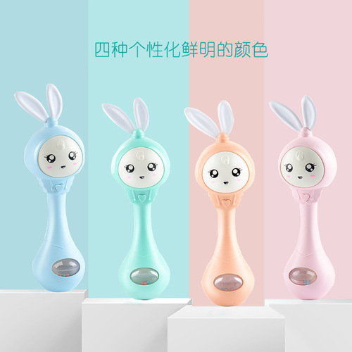 Baby teether hand rattle toy, BB soft rubber animal hand rattle, baby cartoon rabbit teething rhythm stick