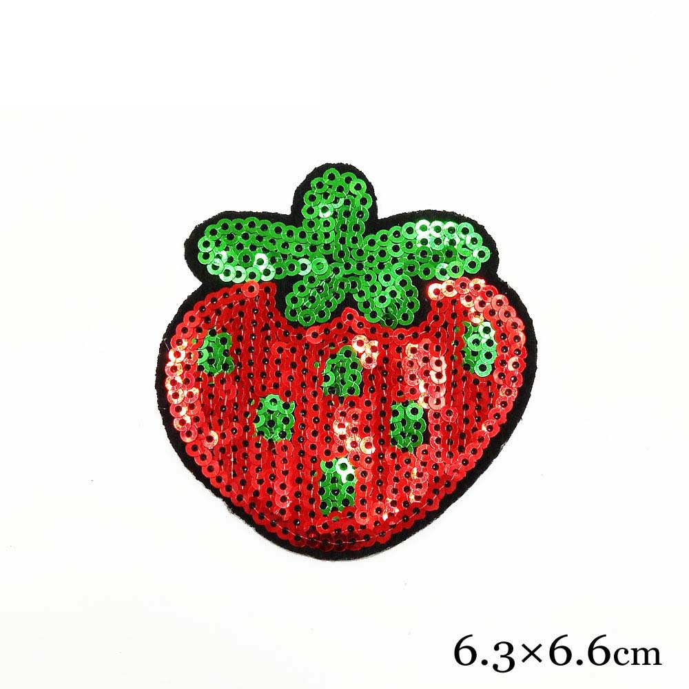外贸环保 水果草莓新款闪亮珠片绣花布贴 衣裤手提袋装饰刺绣章标