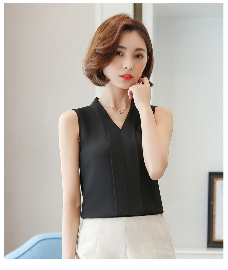 外贸雪纺衫女2022夏季新款时尚背心 V领无袖大码打底女装上衣衬衫详情20
