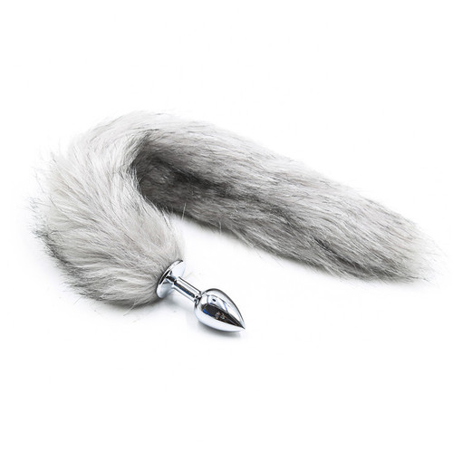 Flirting toy tail feathers light gray artificial fur small metal anal plug couple anal plug tail