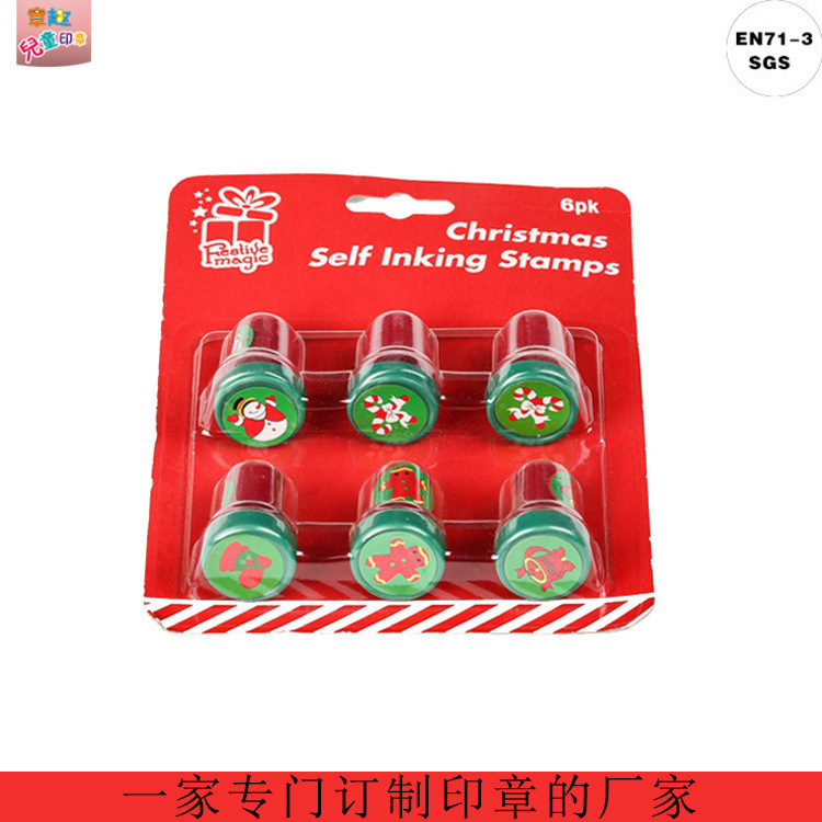 Sello de Navidad para niños colorido lindo creativo de dibujos animados de juguete de plástico redondo sello de Navidad