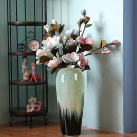 景德镇陶瓷 落地花瓶大号客厅美式插花摆件套装电视机柜干花大