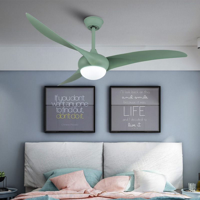 现代北欧客厅风扇灯马卡龙吊扇灯简约变频电扇灯遥控LED三叶吊扇