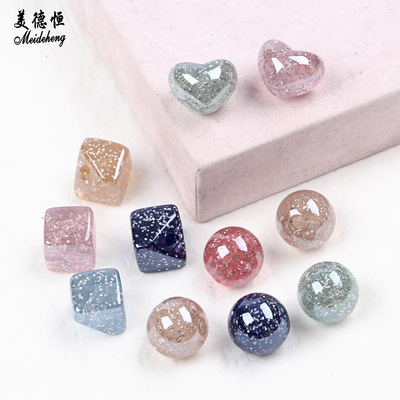 异形亚克力珠单孔银粉方形圆形心形珠头饰收尾珠手工串珠材料散珠