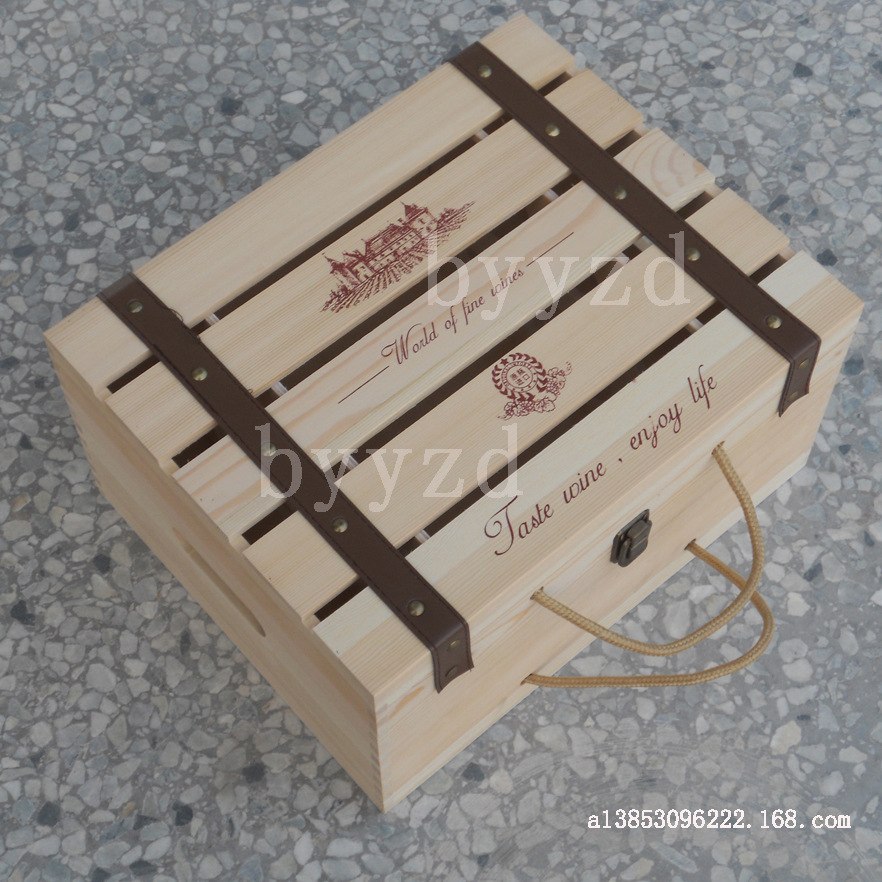 红酒木盒红酒包装实木质红酒木箱六支葡萄酒盒6支装红酒木盒