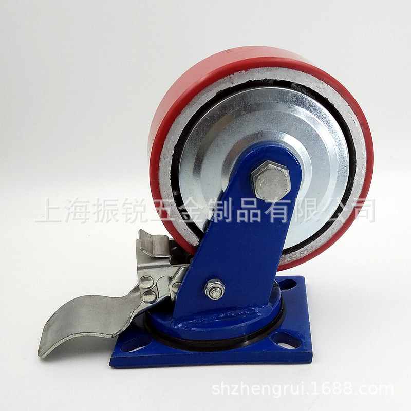 脚轮厂家 4寸5寸6寸8寸10寸超重型蓝支架PU万向脚轮 工业脚轮