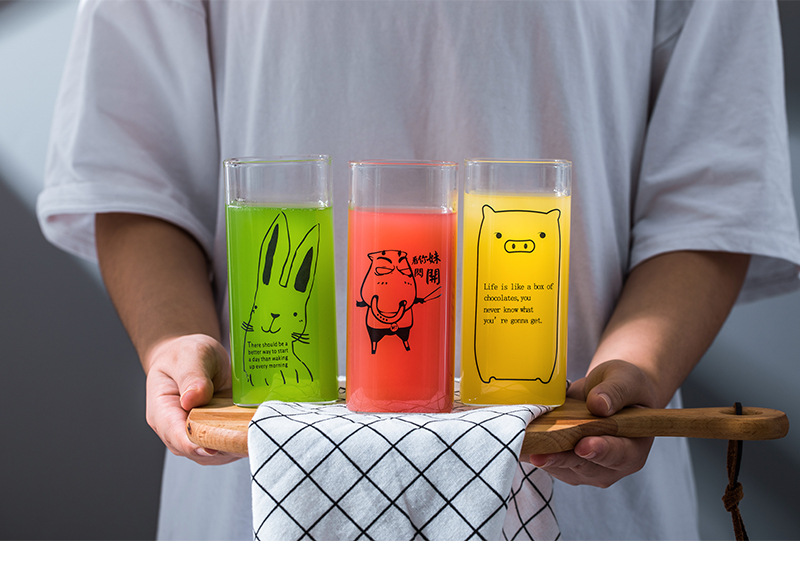 157g Weight Water Bottles Kitchen and drinking utensils 1 Piece Quantity Daily Occasion High Borosilicate Glass Material Animal Pattern Cute Style Cute Animal High Borosilicate Glass Water Bottles 1 Piece 10