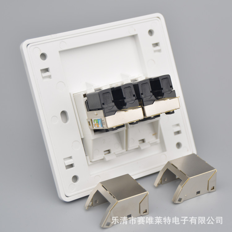 86型打线双六类屏蔽网络插座 二位千兆网线面板模块2个CAT6电脑口