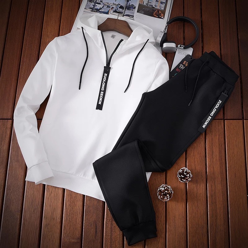 2018 Spring and Autumn New Solid Color Casual Sports Sweatshirt Long Sleeve Hooded Set Trendy Men's Healthy Fabric Student LOGO