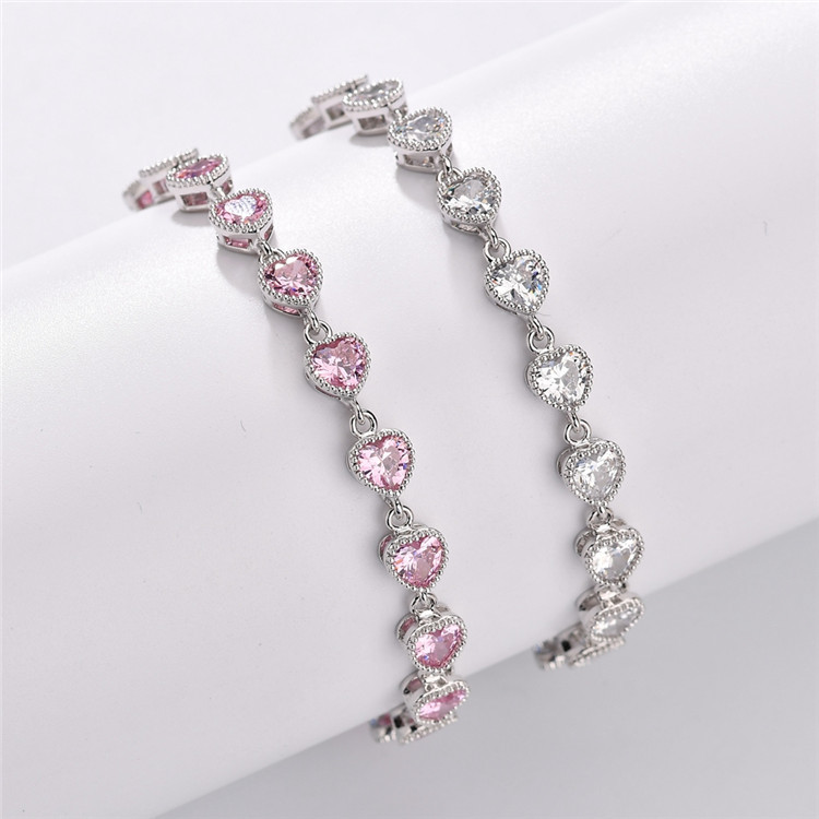 Daily Occasion Copper Material Copper 18K Gold Plated White Gold Plated Sweet Shiny Plating Inlay Heart Shape Artificial Gemstones Zircon Bracelets