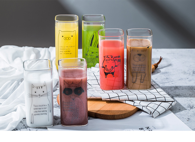 157g Weight Water Bottles Kitchen and drinking utensils 1 Piece Quantity Daily Occasion High Borosilicate Glass Material Animal Pattern Cute Style Cute Animal High Borosilicate Glass Water Bottles 1 Piece 11