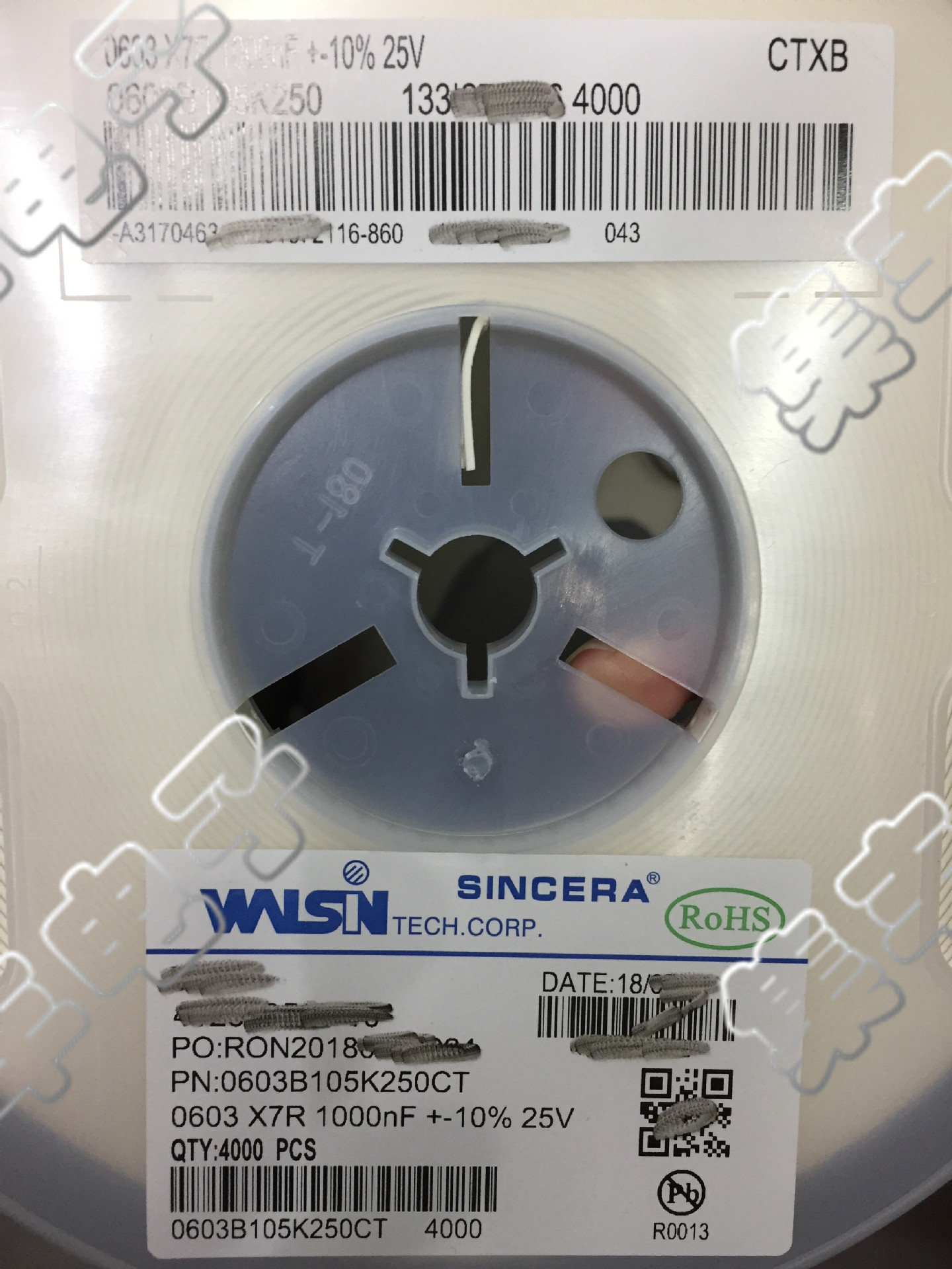 贴片华新电容 0603(1608) 105K 1uF 25V 10% 实物拍摄