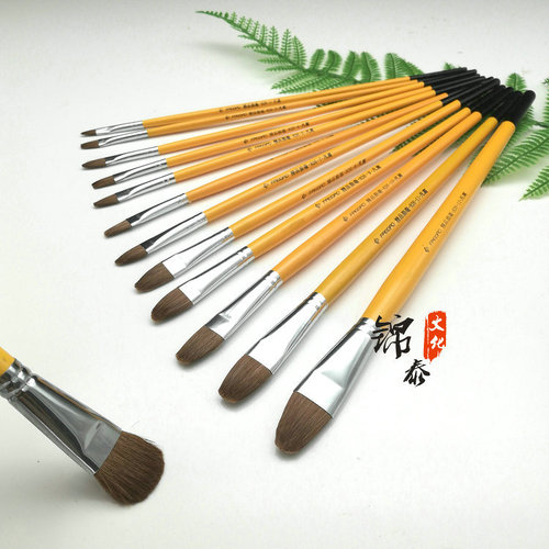 Jintai Culture oil paint brush wolf hair water chalk No. 1-12 duck tongue flat head yellow rod students practice painting acrylic