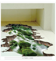 新款3D溪流地板帖衛生間裝飾貼畫荷花水池家居裝飾牆貼紙立體貼畫