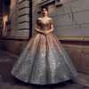 One shoulder European and American gradient Sequin palace dream princess fluffy dress wedding dress