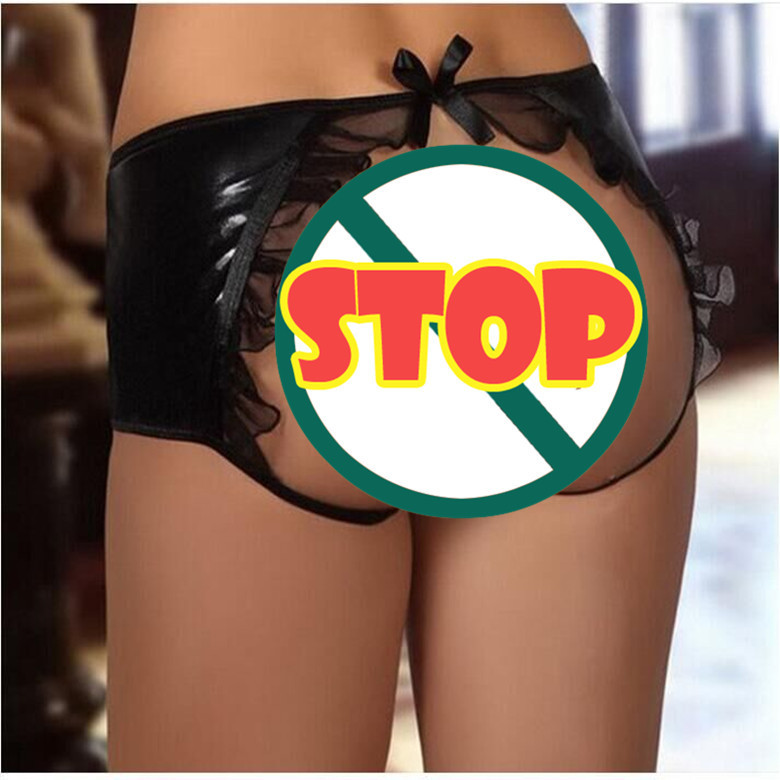 Foreign Trade Sexy Underwear European and American Plus Size Black Open Crotch Lacquer Leather Women's Imitation Leather Fart Sexy Underwear