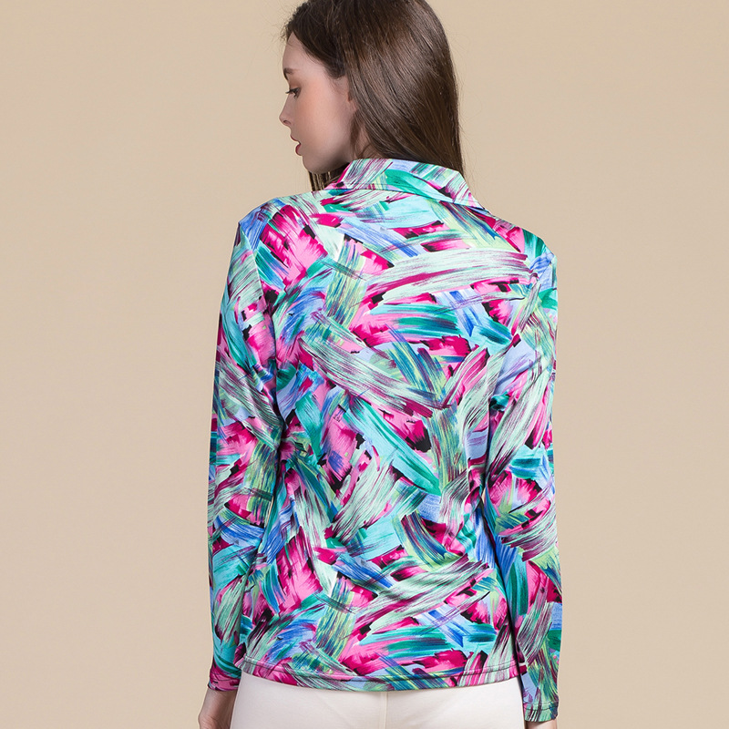 Silk Long Sleeve T Shirt for Women Lightweight Printed Slim Fit Spring Summer Casual Wear Wholesale Available