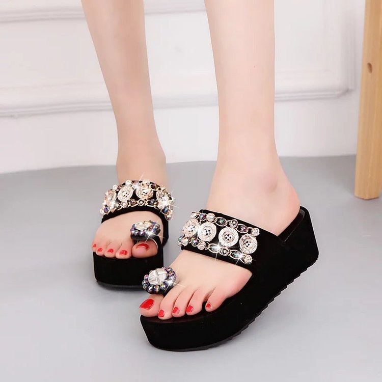 Korean Fashion High-heeled Sandals Tide Women Waterproof Slippers Women Summer Toe Wedges Beach Shoes Non-slip Sandals And Slippers
