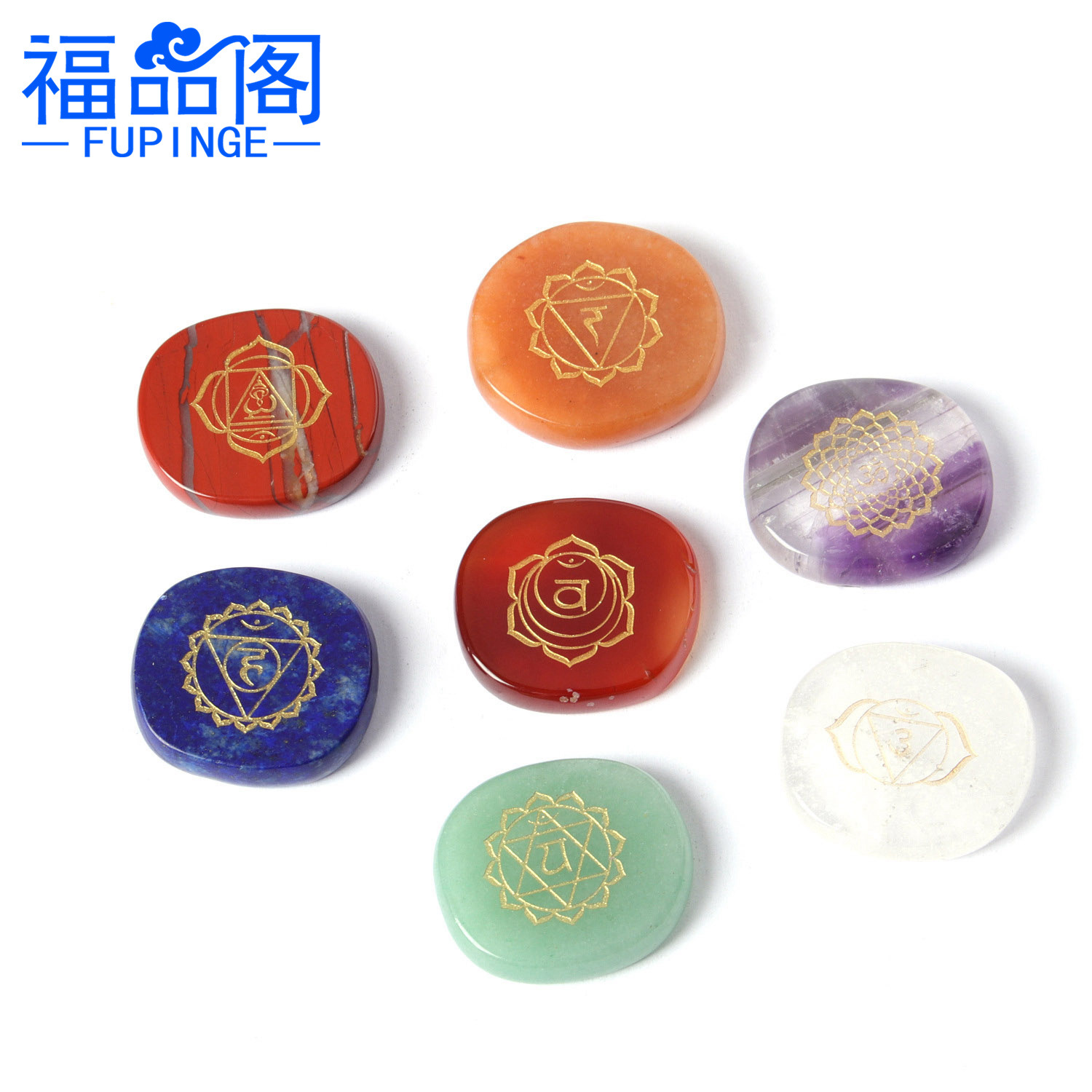 約32mmx36mm不定型橢圓片 天然水晶七脈輪大尺寸擺件 chakras系列