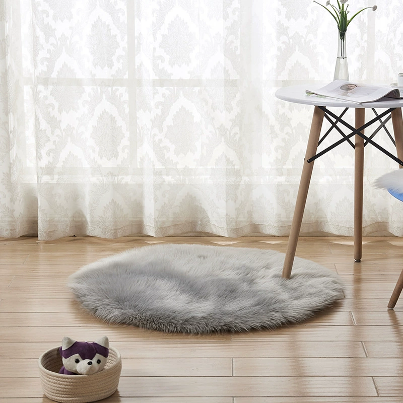 Round Australian sheepskin rug, plush long‑pile, multiple sizes 30–180 cm, soft floor mat