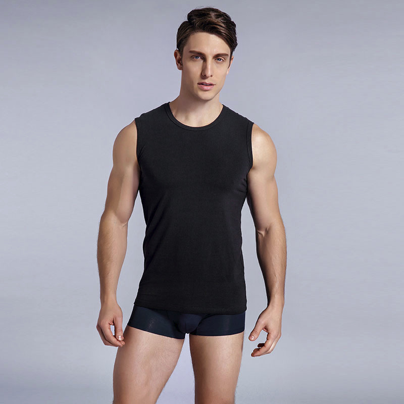 男士夏季竹纤维宽肩背心 男士运动弹力T恤 吸汗透气凉爽不起球|ms