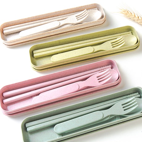 Nhật Bản và Hàn Quốc mì Creative rơm muỗng nĩa đũa du lịch ngoài trời bộ đồ ăn di động dao kéo bộ ba mảnh trẻ em Bộ dao kéo