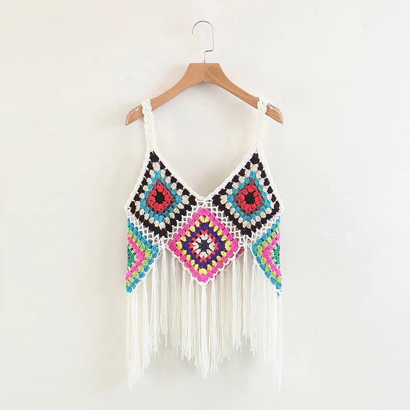 Spring Handmade Crochet Bohemian Hollow Tassel Vest   NSAM28373