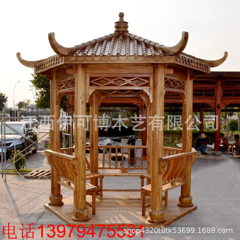 防腐木凉亭户外庭院别墅花园菠萝格四角六角八角双层仿古实木亭子-阿里巴巴