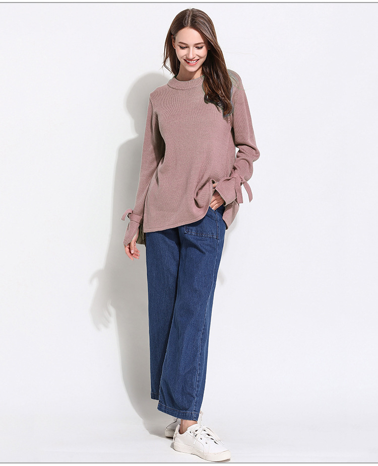 round neck bow long sleeve loose knit sweater   NSYH22092