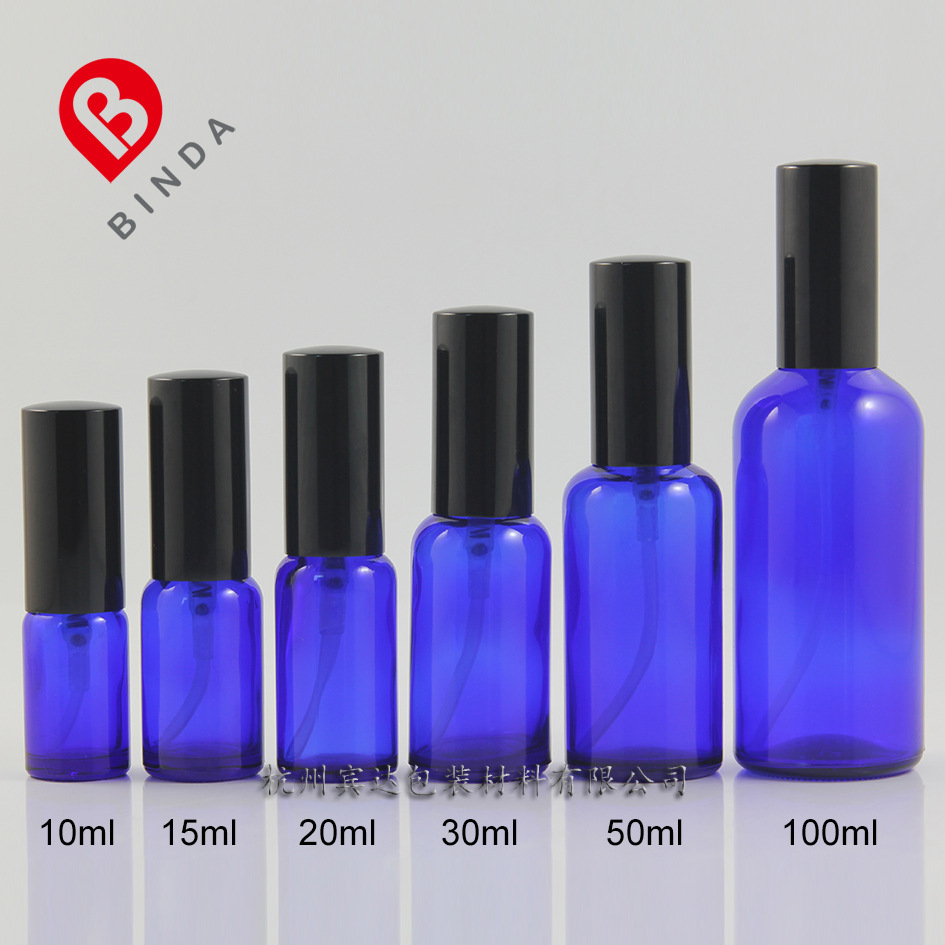 氧化铝喷头10/15/20/30/50/100ml蓝色原料玻璃乳液瓶雾喷瓶
