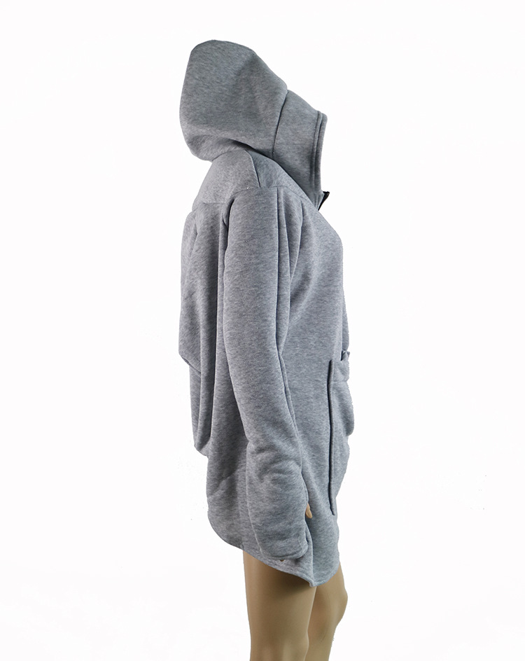Mid Length Irregular Hooded Zipper Sweatshirt Coat Fleece Lined Multiple Colors Casual Style Wholesale Available