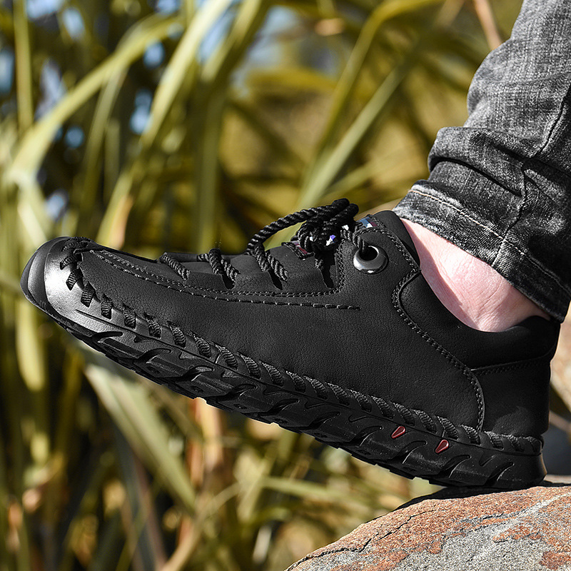 Hand Stitched Leather Shoes Light Fashion Mens Outdoor Casual Shoes Low