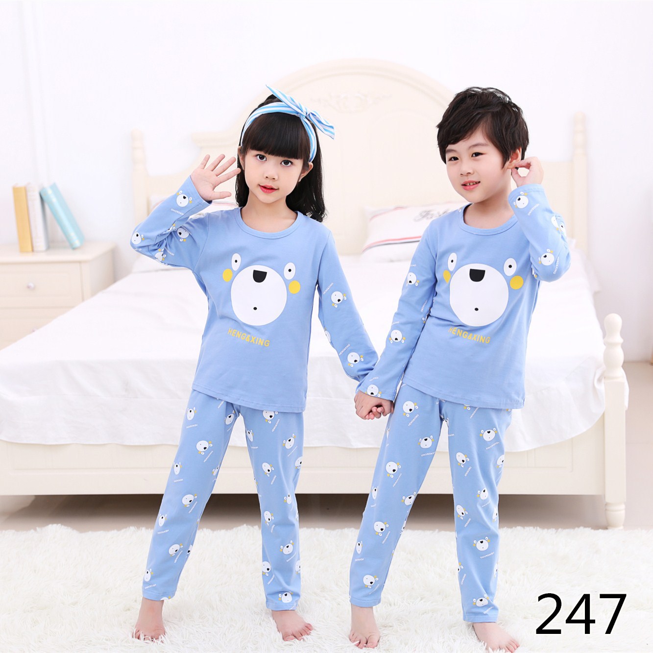 春季卡通儿童睡衣纯棉长袖新款可爱小猪小熊男女中小童家居服套装