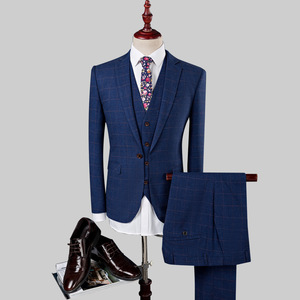 Plaid suit men’s British slim business dress bridegroom Wedding Suit