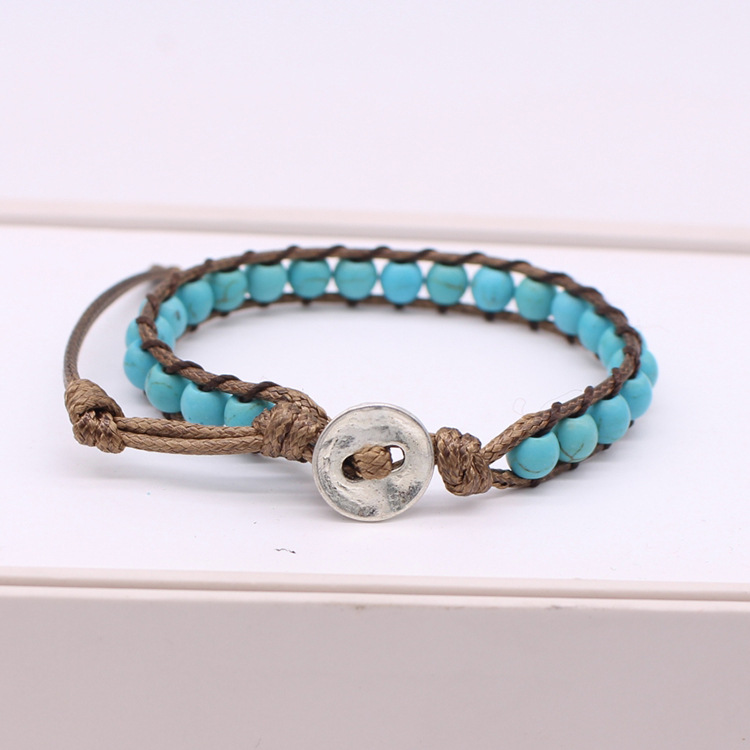 woven turquoise retro ethnic bracelet handmade walnut