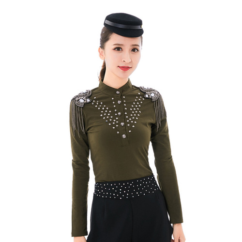 Campground defeating sailors dance new style long-sleeved pure cotton Korean version tassel shoulder badge fashionable T-shirt base shirt pure cotton top