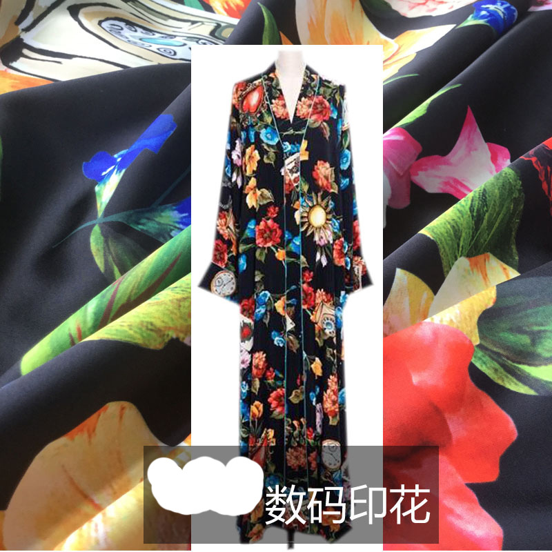 欧美大牌同款花型 D家花朵和扑克牌图案数码印花时装面料加工